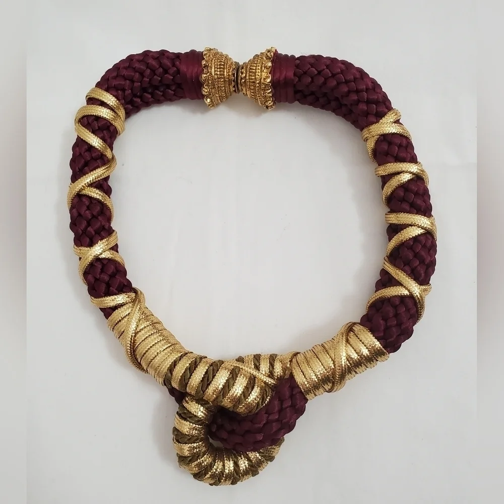 Vintage Maroon & Gold Rope Necklace